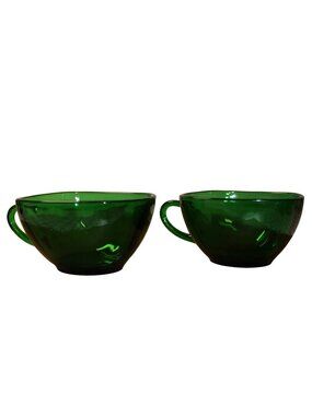 Anchor Hocking Vtg Replacement Emerald Green Depression Glass Square Teacups
